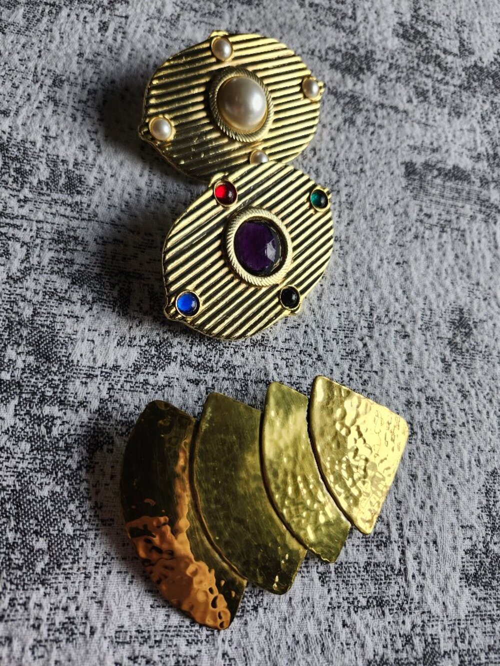 Vintage Black Gold Jewel Belt Buckles x3 Purple Green Red Blue Gems